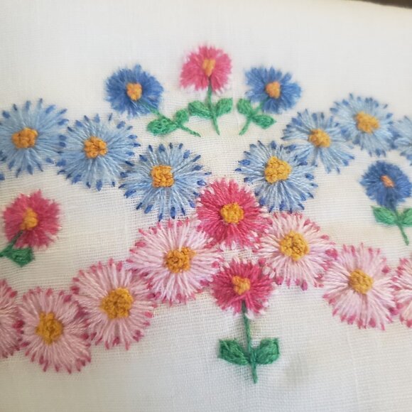 Pair Vintage Hand Made Pillow Case Set Floral Stitched  21" x 31" - Picture 8 of 8